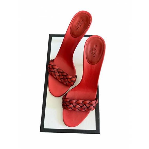 GUCCI Red leather slide sandal kitty heels - Picture 5 of 11